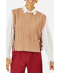 Yumi Women's Floral Cable Knit Side Tie Pullover