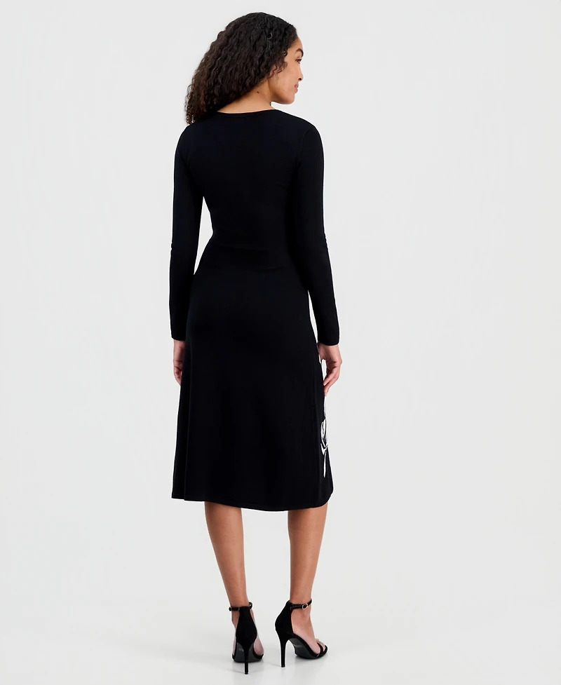 T Tahari Women's Jacquard Florals Fit & Flare Sweaterdress