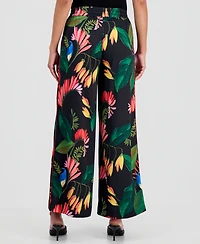 T Tahari Women's Floral Wide-Leg Pull-On Pants