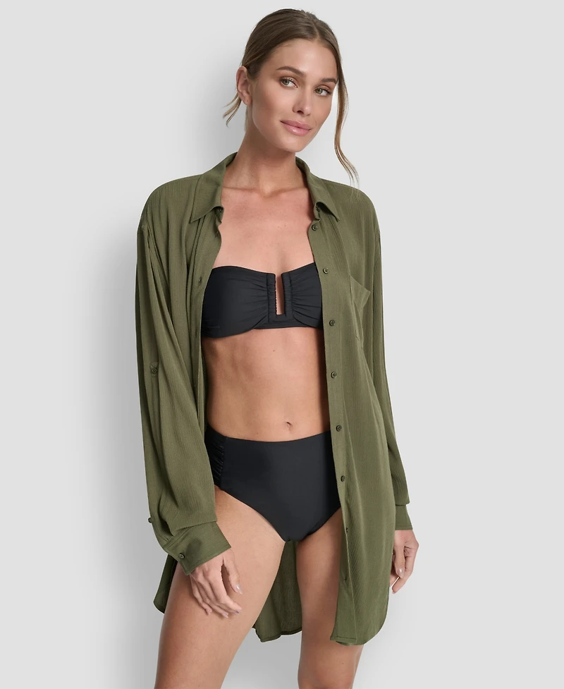 Dkny Women's Gauze Collared Button-Front Beach Shirt