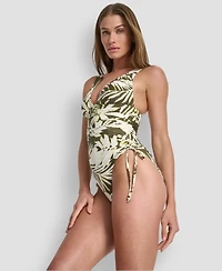 Dkny Women's Side Tie Plunge Removable Cups One-Piece Swimsuit