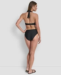 Dkny Womens Shirred Buckle Front V Neck Halter Top Bottoms