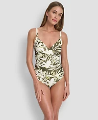 Dkny Women's O-Ring-Trim Crossover Ruched Tankini Top