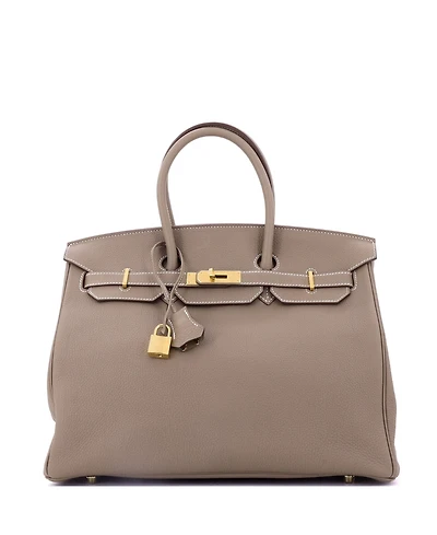 Pre-Owned HERMES 35 Handbag Grey Togo with Gold Hardware