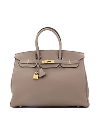 Pre-Owned HERMES 35 Handbag Grey Togo with Gold Hardware