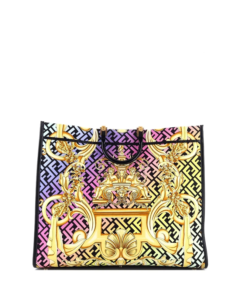 Pre-Owned Versace Large x Fendi Fendace Sunshine Shopper Tote Printed Zucca Jacquard