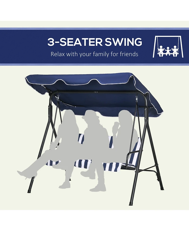 Outsunny 3-Seat Outdoor Patio Swing Chair w/ Tilt Canopy Cushion Dark