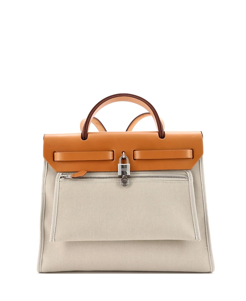 Pre-Owned Hermes 31 Herbag Zip Leather and Toile