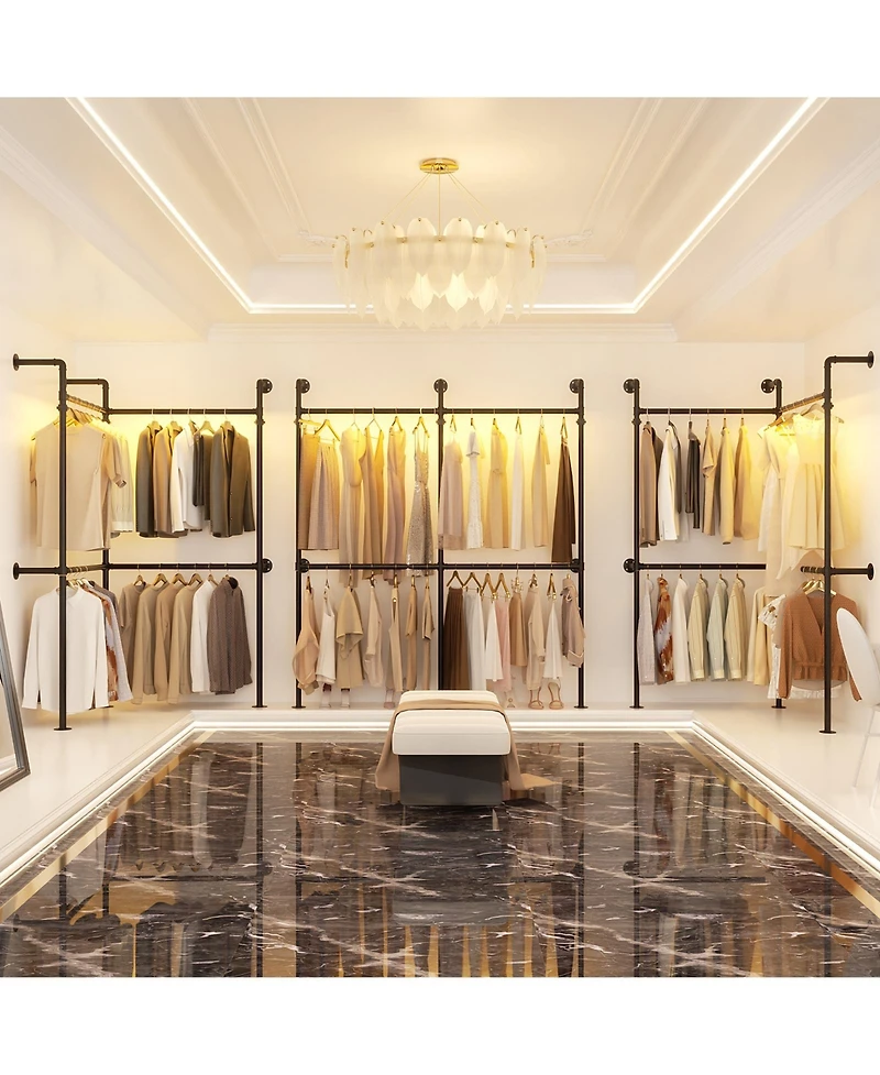 Aheaplus 3.5-13.5 Ft Reversible Wall Mounted Industrial Metal Pipe Clothing Rack for Hanging Clothes