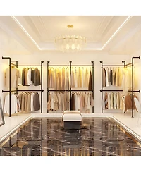 Aheaplus 3.5-13.5 Ft Reversible Wall Mounted Industrial Metal Pipe Clothing Rack for Hanging Clothes