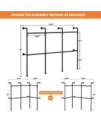 Aheaplus 3.5-13.5 Ft Reversible Wall Mounted Industrial Metal Pipe Clothing Rack for Hanging Clothes