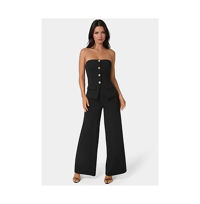 Bebe Womens Strapless Tailored Vest Wide Leg Jumpsuit