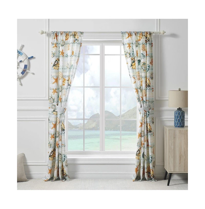 Greenland Home Fashions Kona Luxurious 3" Rod Pocket Curtain Panel Pair with Tiebacks 42" x 84" Ocean