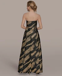 Donna Karan New York Women's Metallic Jacquard Strapless Ball Gown