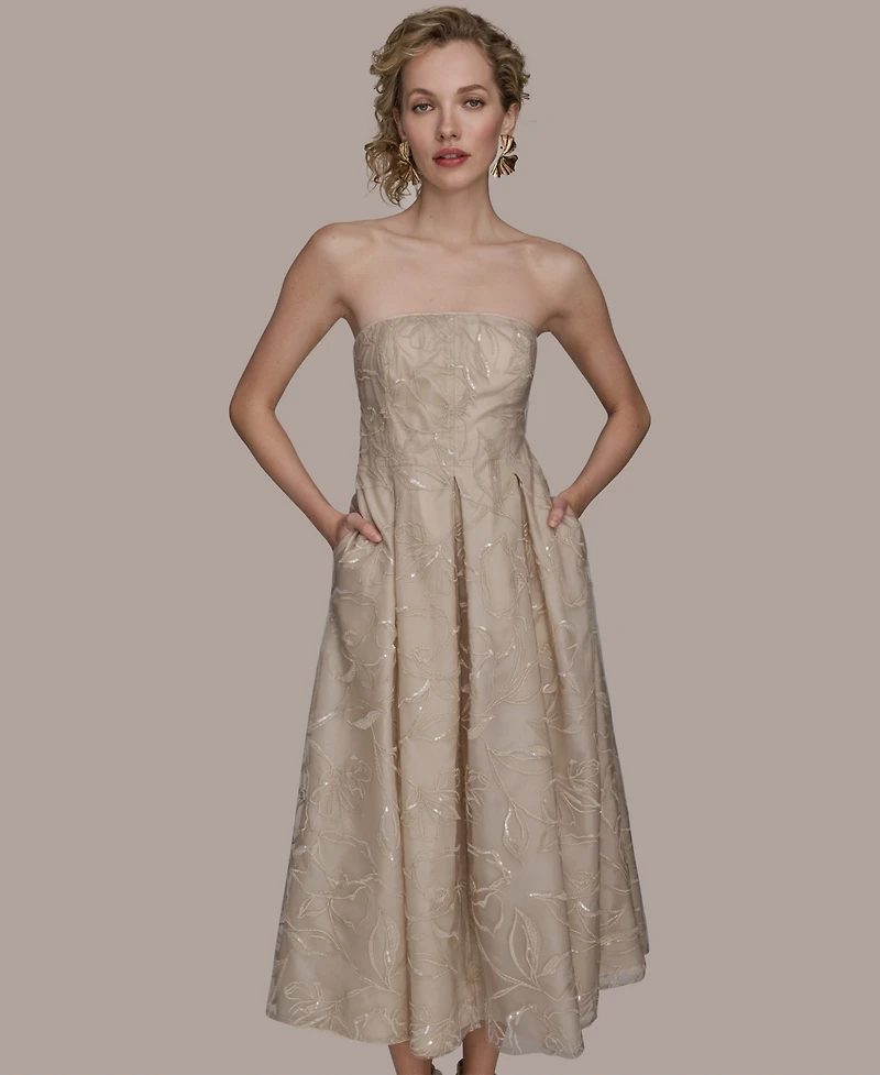 Donna Karan New York Women's Strapless Fit & Flare Midi Dress