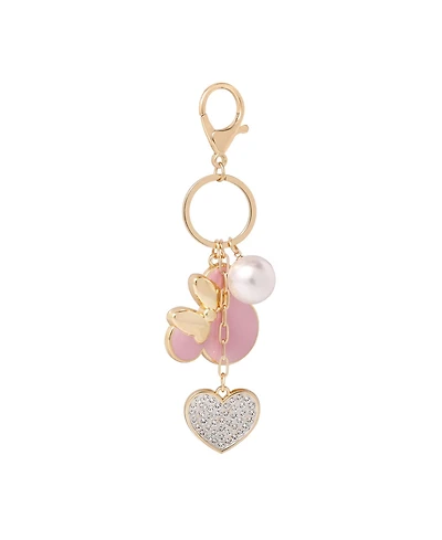 Disney Minnie Mouse Keychain with Pearl and Glitter Heart Charms