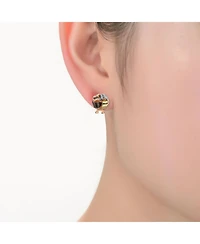 Genevive Women's Sterling Silver 14K Gold Plated Red Cubic Zirconia Stud Butterfly Earrings