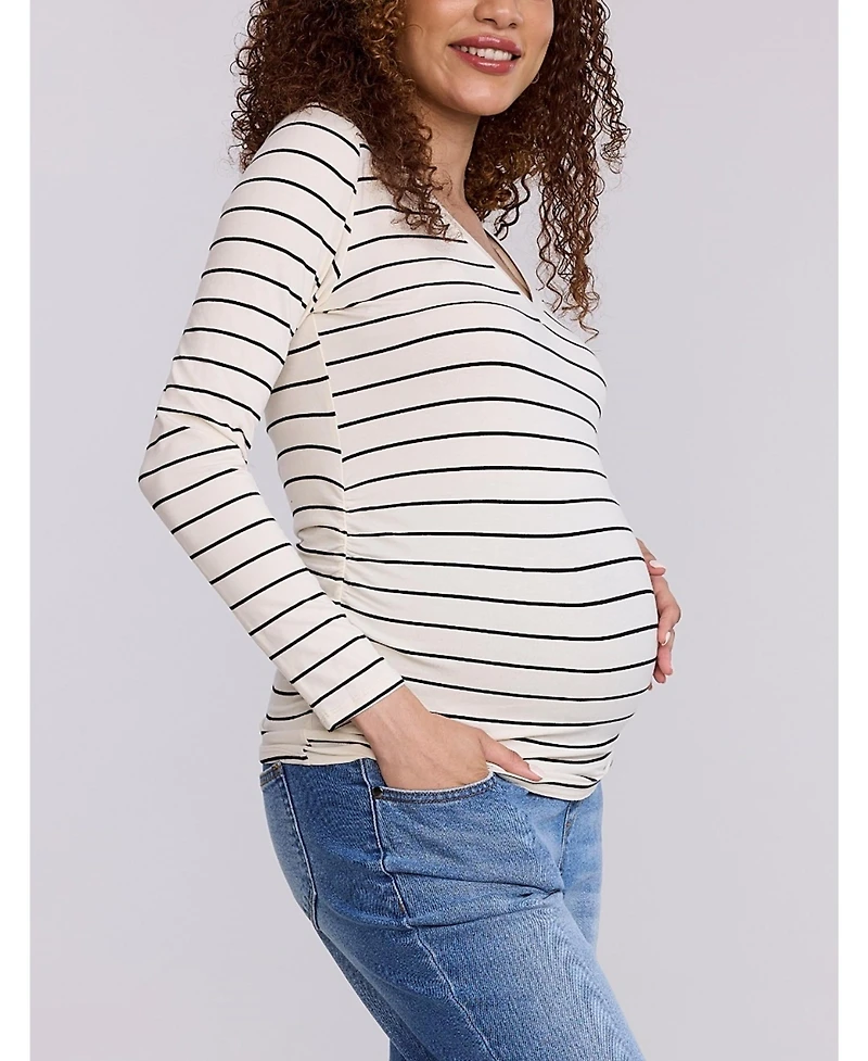 Motherhood Maternity Women's V-Neck Side-Ruched Long Sleeve Tee