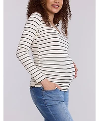 Motherhood Maternity Women's V-Neck Side-Ruched Long Sleeve Tee