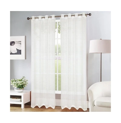 Olivia Gray Erica Doily Stripe Grommet Panel Pair - 54x90", Beige