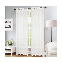 Olivia Gray Erica Doily Stripe Grommet Panel Pair - 54x90", Beige