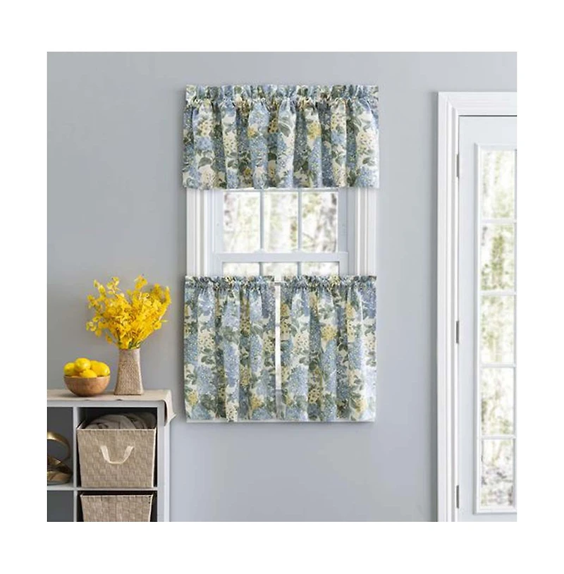 Ellis Hydrangea Classic Pattern Printed 3" Rod Pocket Window Tailored Valance 70"x12" Blue