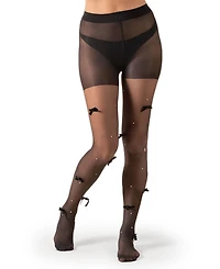MeMoi Women's Sheer Fashion Velvet Bows and Faux Pearl Studded Tights