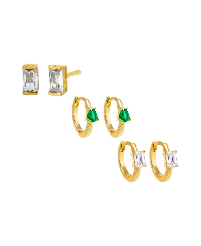 by Adina Eden A Touch Of Color Baguette Gold Plated Earring Combo Set