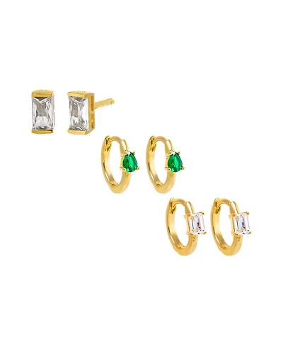by Adina Eden A Touch Of Color Baguette Gold Plated Earring Combo Set