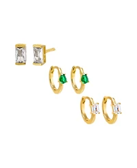 by Adina Eden A Touch Of Color Baguette Gold Plated Earring Combo Set