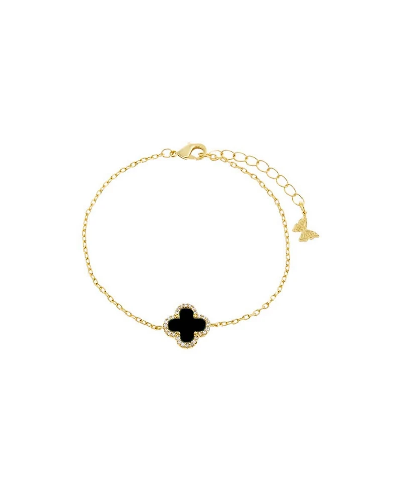 by Adina Eden Pave Outlined Gold Plated Four Leaf Clover Bracelet