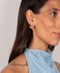 by Adina Eden Cubic Zirconia Gold Plated Bezel Round Baguette Huggie Earrings