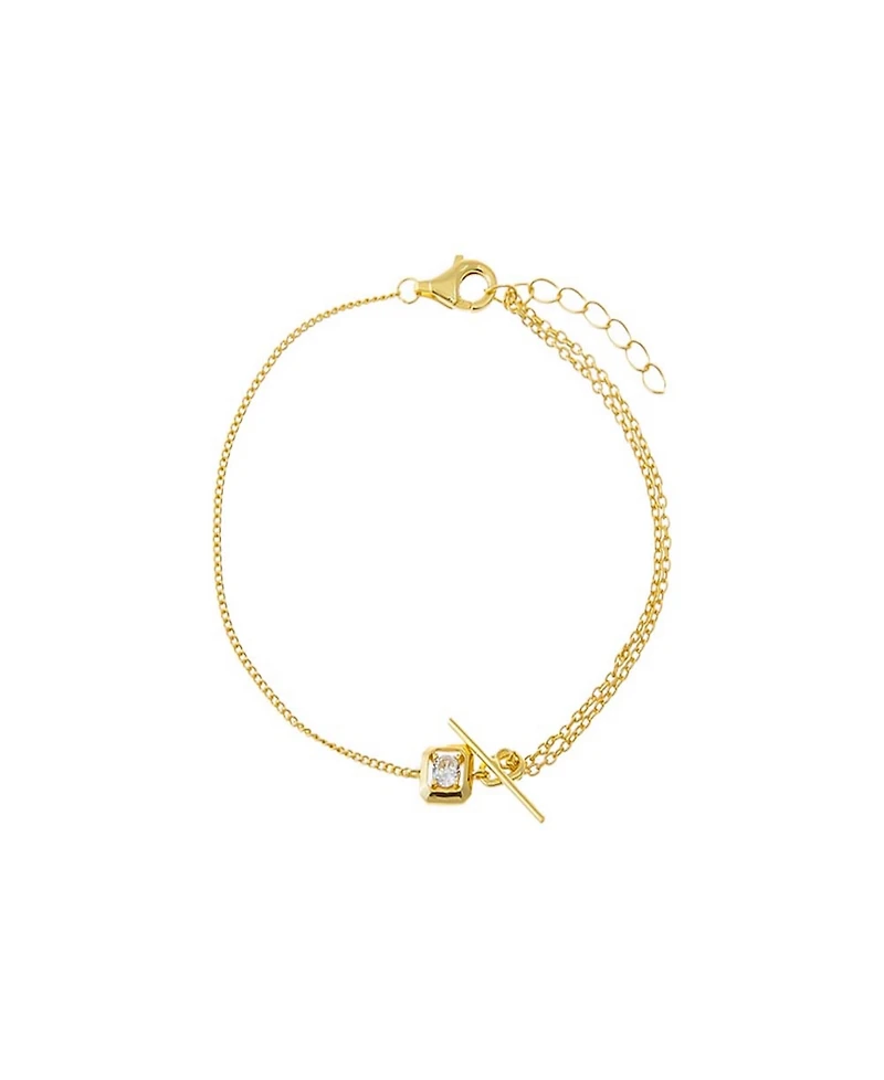 by Adina Eden Square Solitaire Gold Plated Stone Toggle Bracelet