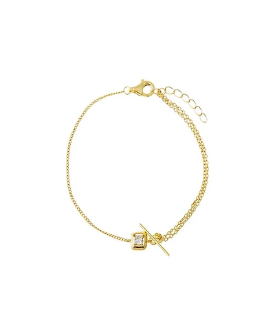 by Adina Eden Square Solitaire Gold Plated Stone Toggle Bracelet