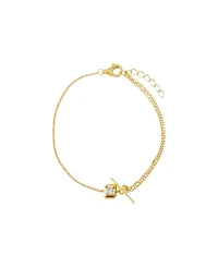 by Adina Eden Square Solitaire Gold Plated Stone Toggle Bracelet