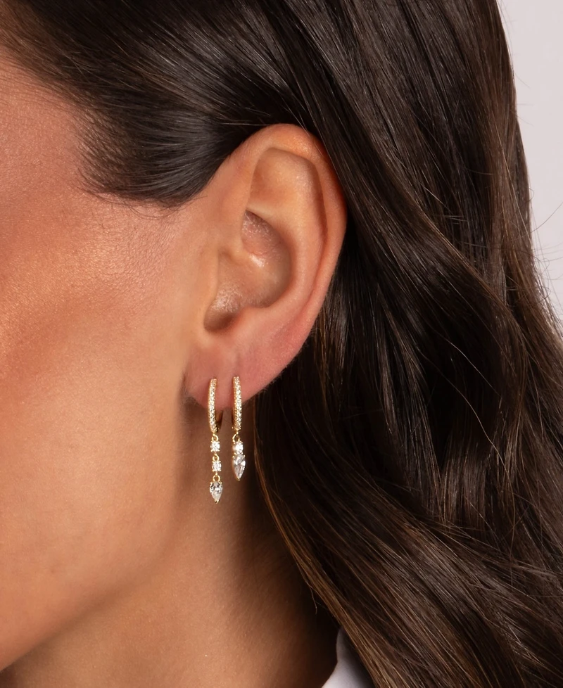 by Adina Eden Triple Stone Gold Plated Dangling Drop Huggie Earrings