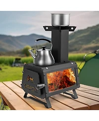 Mecale Patented Portable Wood Camping Burning Stove Heater with 2 Cooking Positions