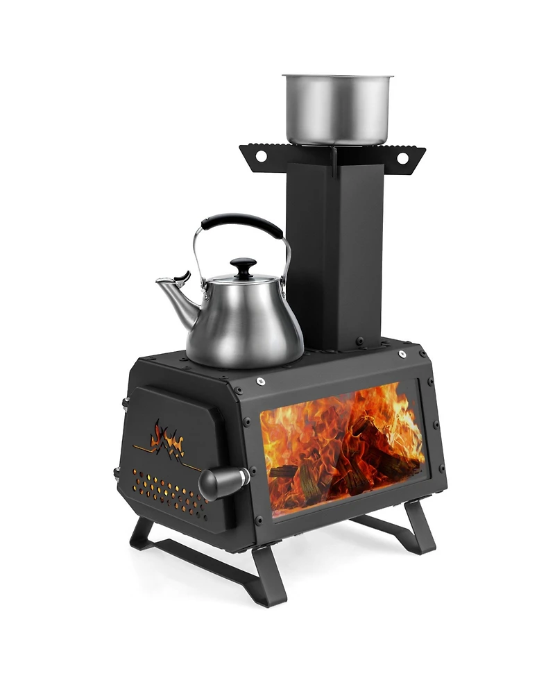 Mecale Patented Portable Wood Camping Burning Stove Heater with 2 Cooking Positions