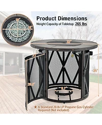 Mecale 32 Inch Patio Round Fire Pit Table, 30,000 Btu Propane Gas Fire Table with Fire Glasses and Pvc Cover