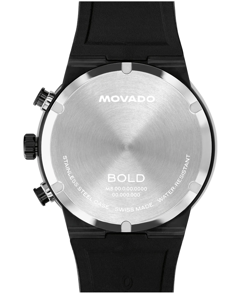 Movado Men's Bold Fusion Swiss Quartz Chrono Black Silicone Watch, 44.50mm