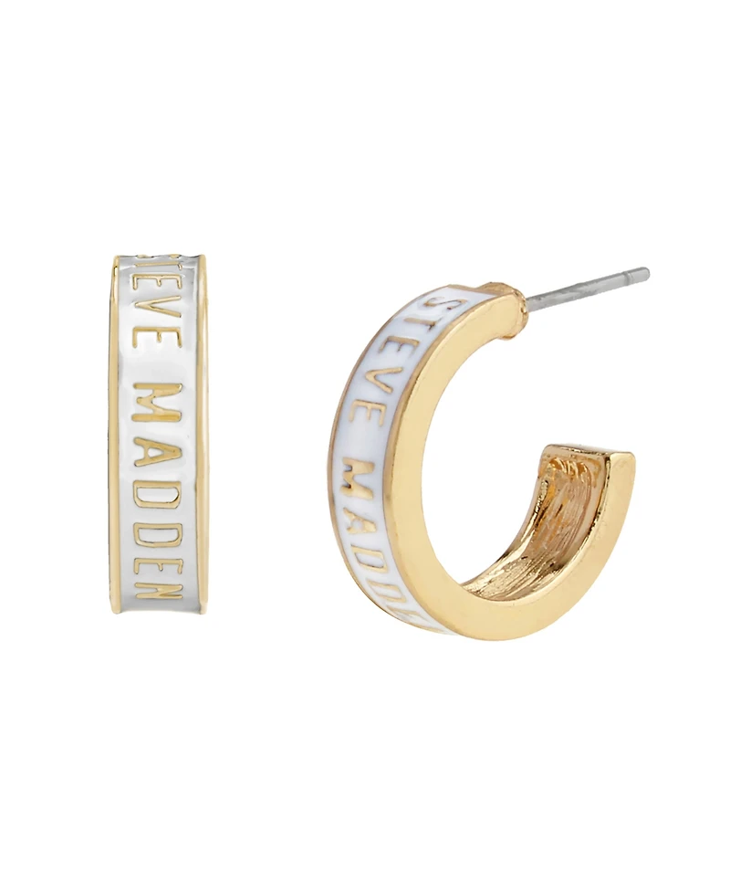 Steve Madden White Signature Logo Huggie Earrings