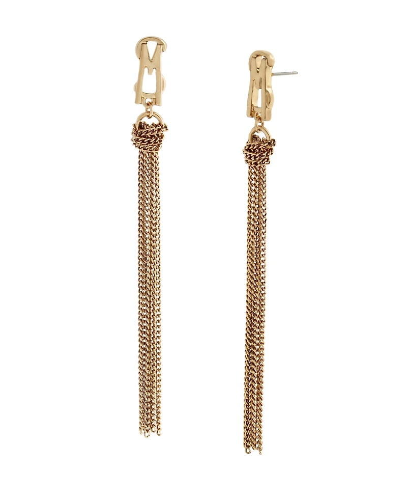 Steve Madden Gold Signature Logo Fringe Earrings
