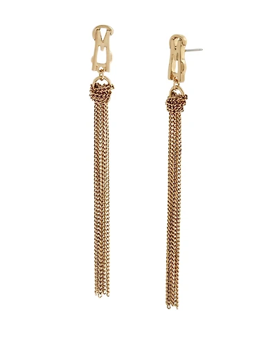Steve Madden Gold Signature Logo Fringe Earrings