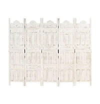 Hand carved 5-Panel Room Divider White 78.7"x65" Solid Mango Wood