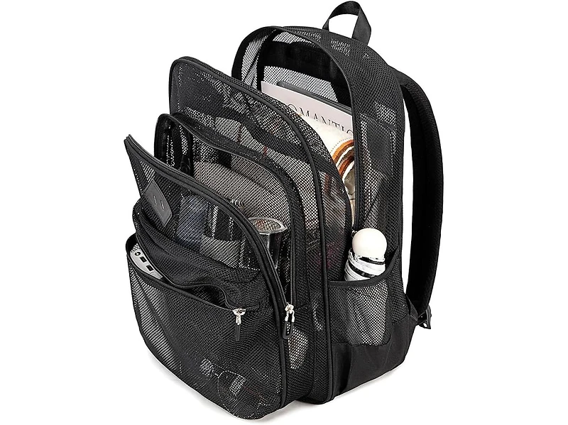 Batfox Mesh Backpack Heavy Duty, See Through School Backpack Transparent Bookbag for Swimming, Beach, Sports, Work