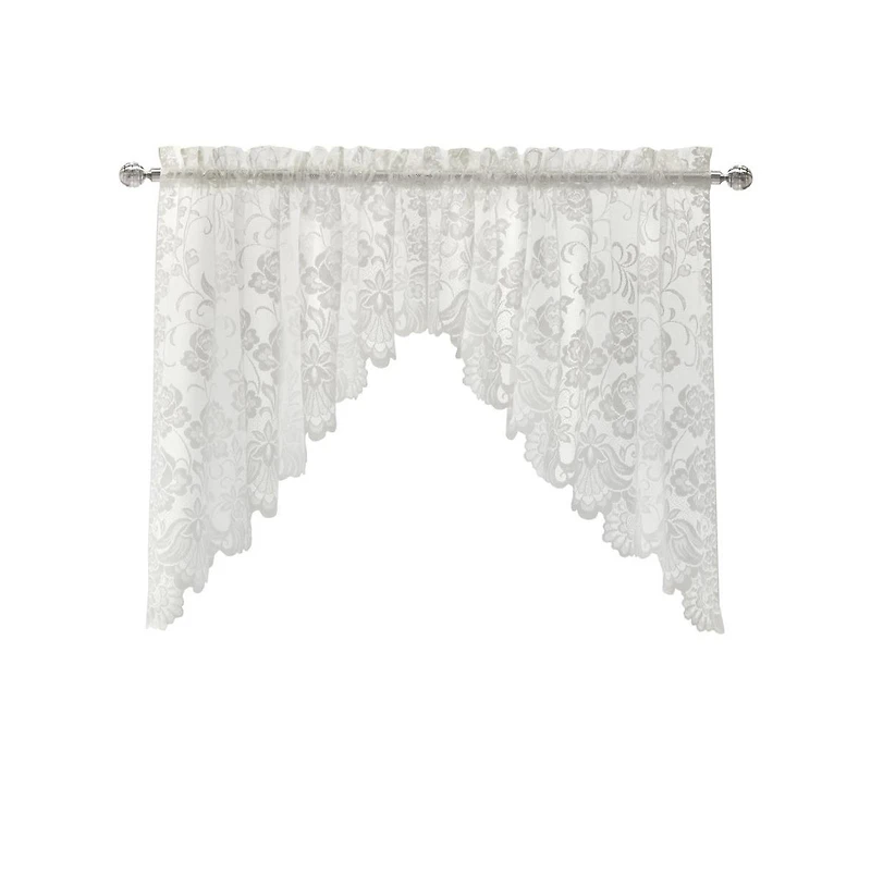 Habitat Limoges Sheer Rod Pocket Delicate Scalloped Bottom Hem Floral Lace Design Swag Valance Set 72" x 32"