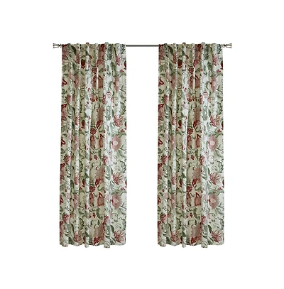 Habitat Jacobean Garden Jacobean Print Design Light Filtering Dual Header Curtain Panel for Livingroom 52" x 63" Red