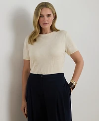 Lauren Ralph Plus Belting-Motif Short-Sleeve Sweater