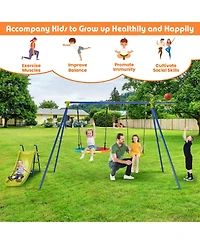Skonyon 4-in-1 Heavy-Duty Metal Playset with Slide and Basketball Hoop