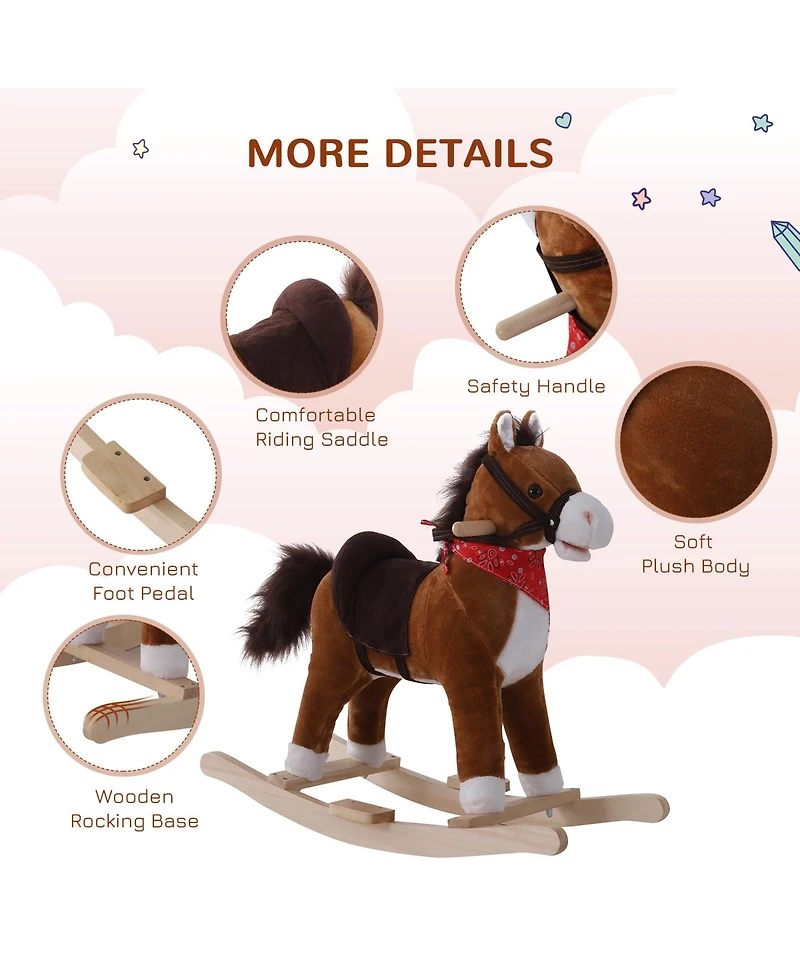 Qaba Kids Ride on Rocking Horse Plush Toy with Realistic Sounds